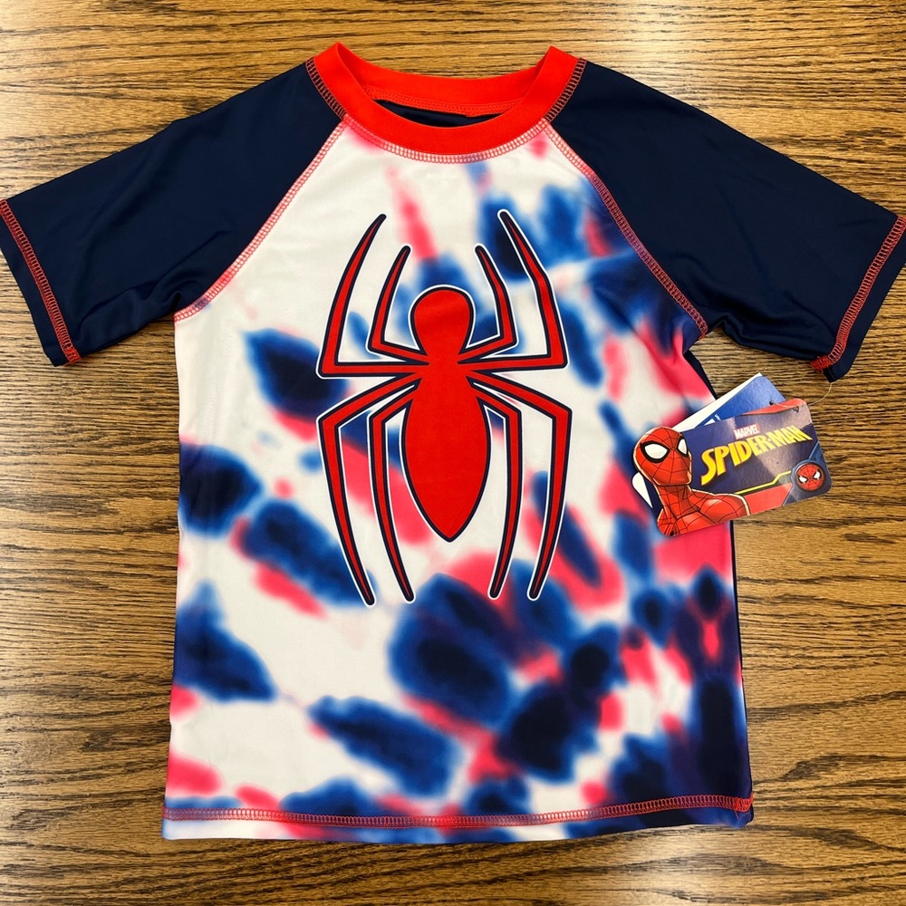 Marvel Spider-Man SS RashGuard Crew Neck Shirt UPF 50+ Navy Blue & Red S